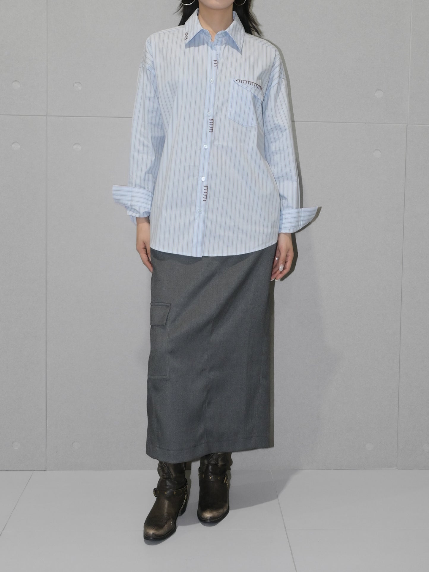 Contrast Stitch Stripe Shirt