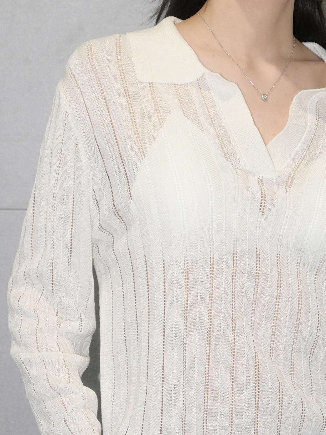 Tencel Openwork Knit Polo Top