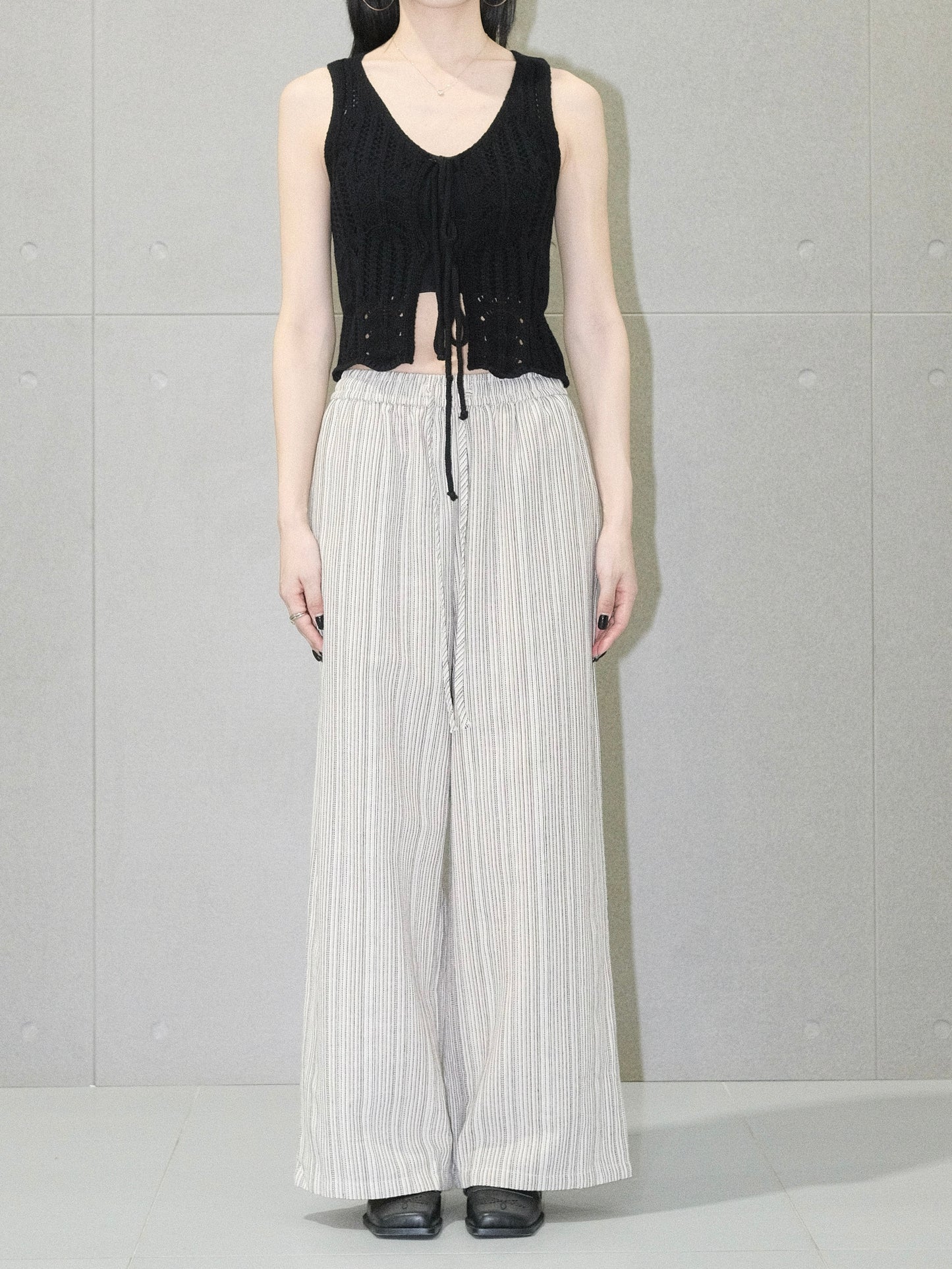Stripe Wide Leg Drawstring Pants