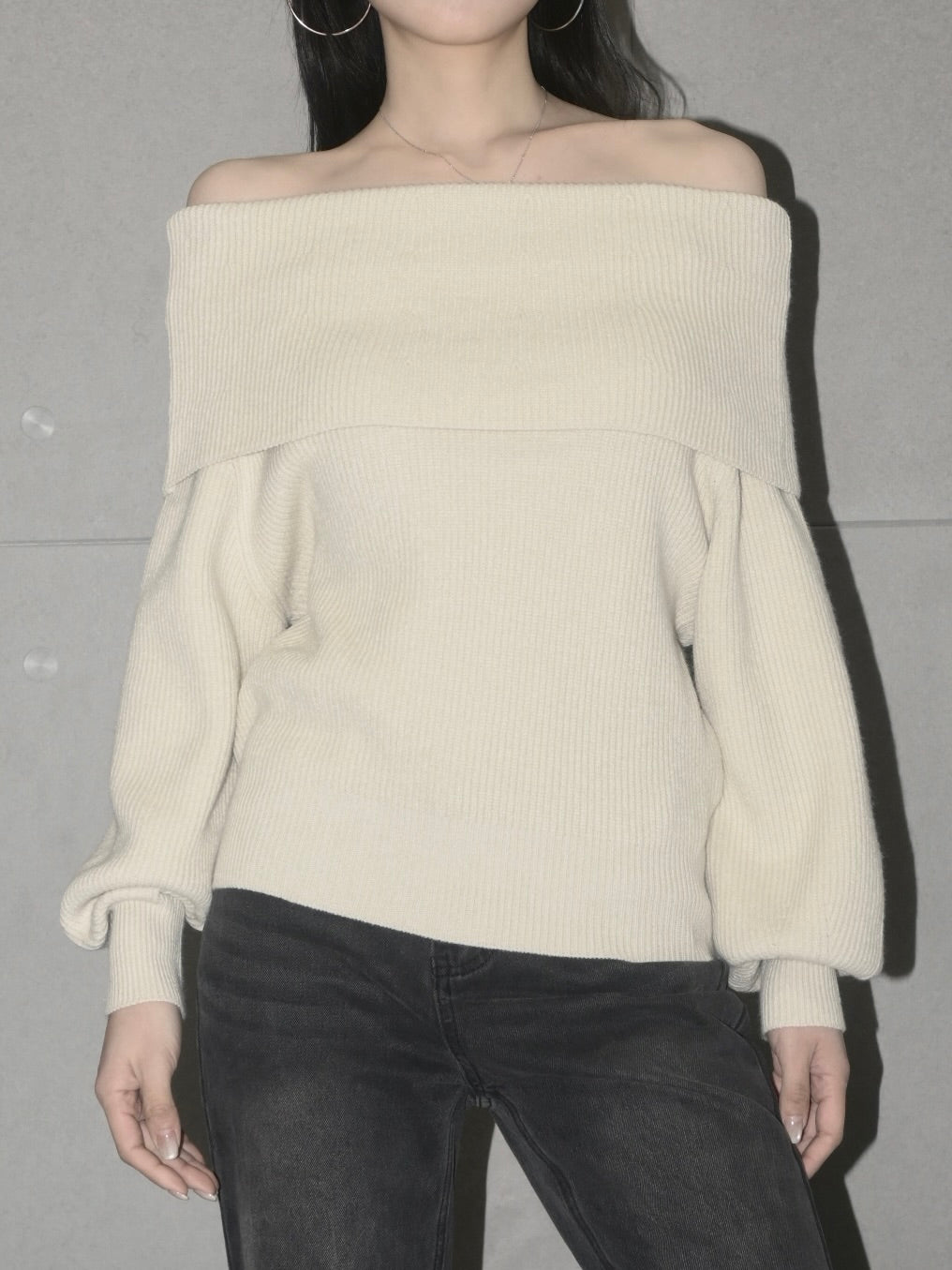 Off-Shoulder Ribbed Sweater