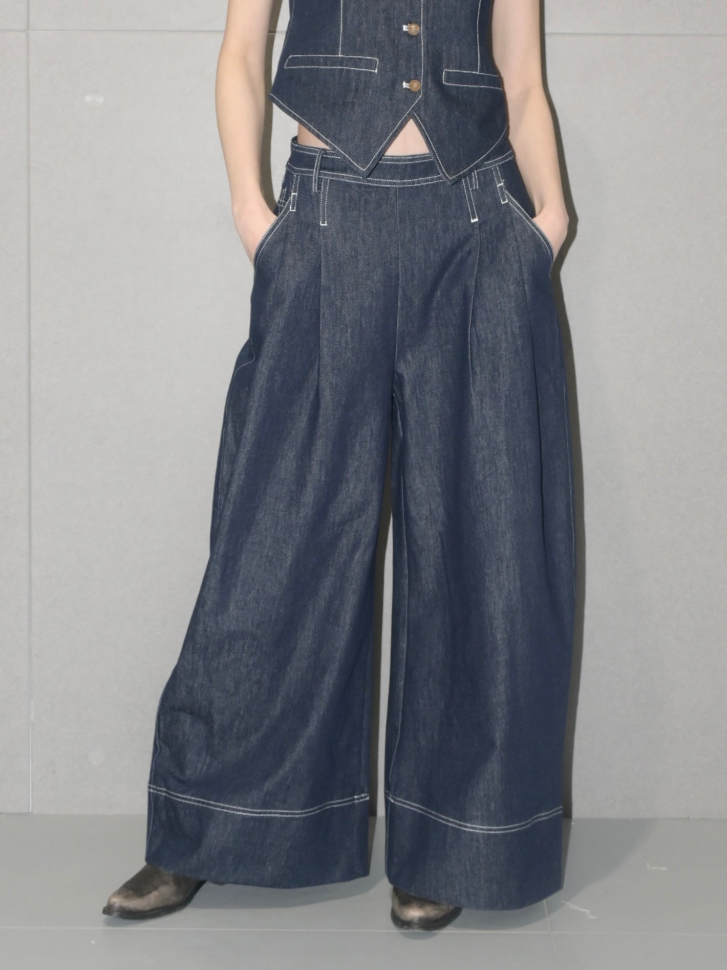 70s Denim Pleated Trousers