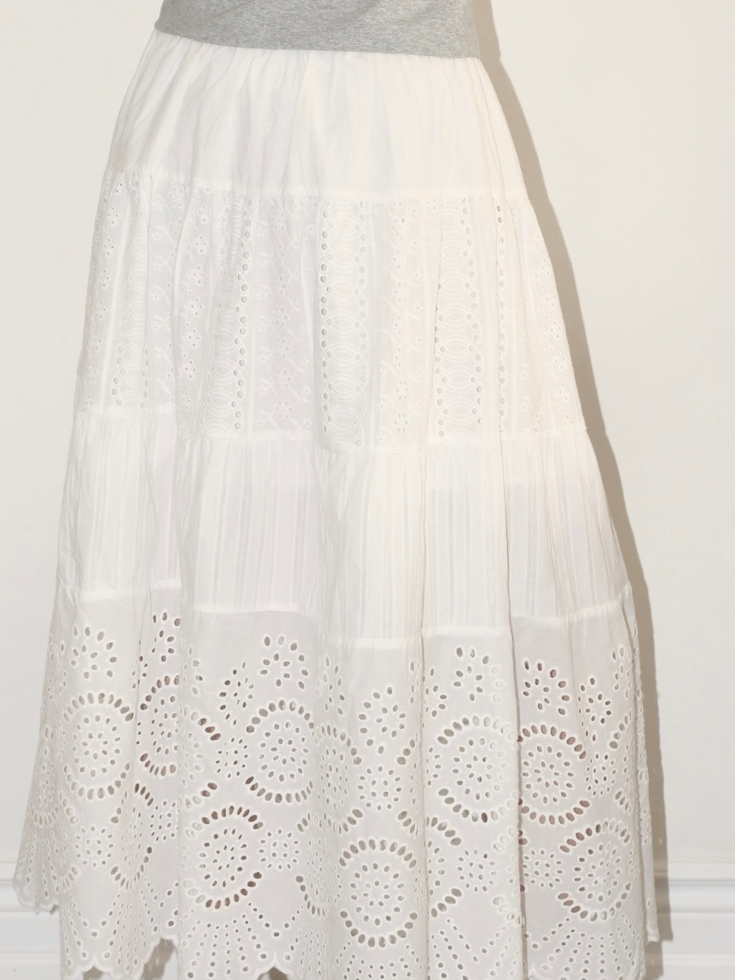 Cotton Eyelet Tiered Maxi Skirt