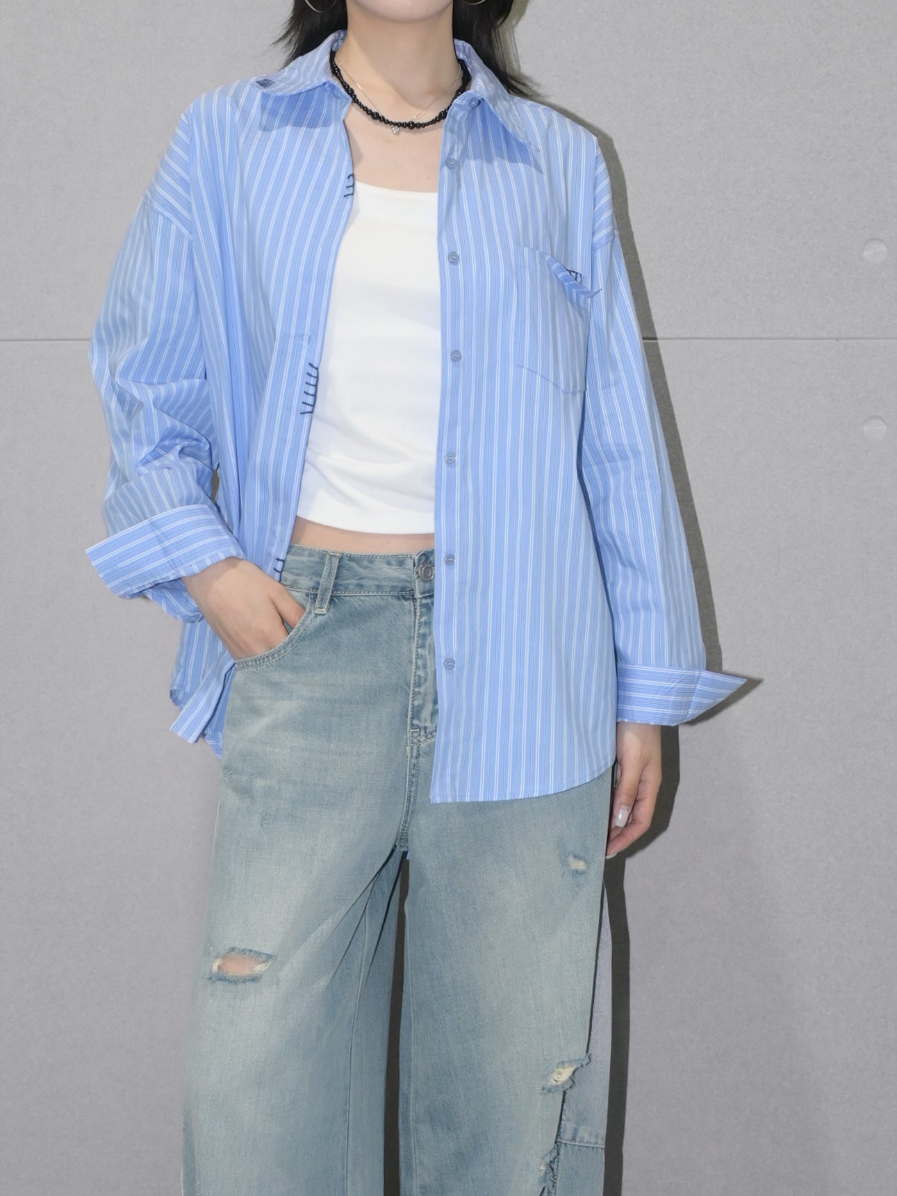 Contrast Stitch Stripe Shirt