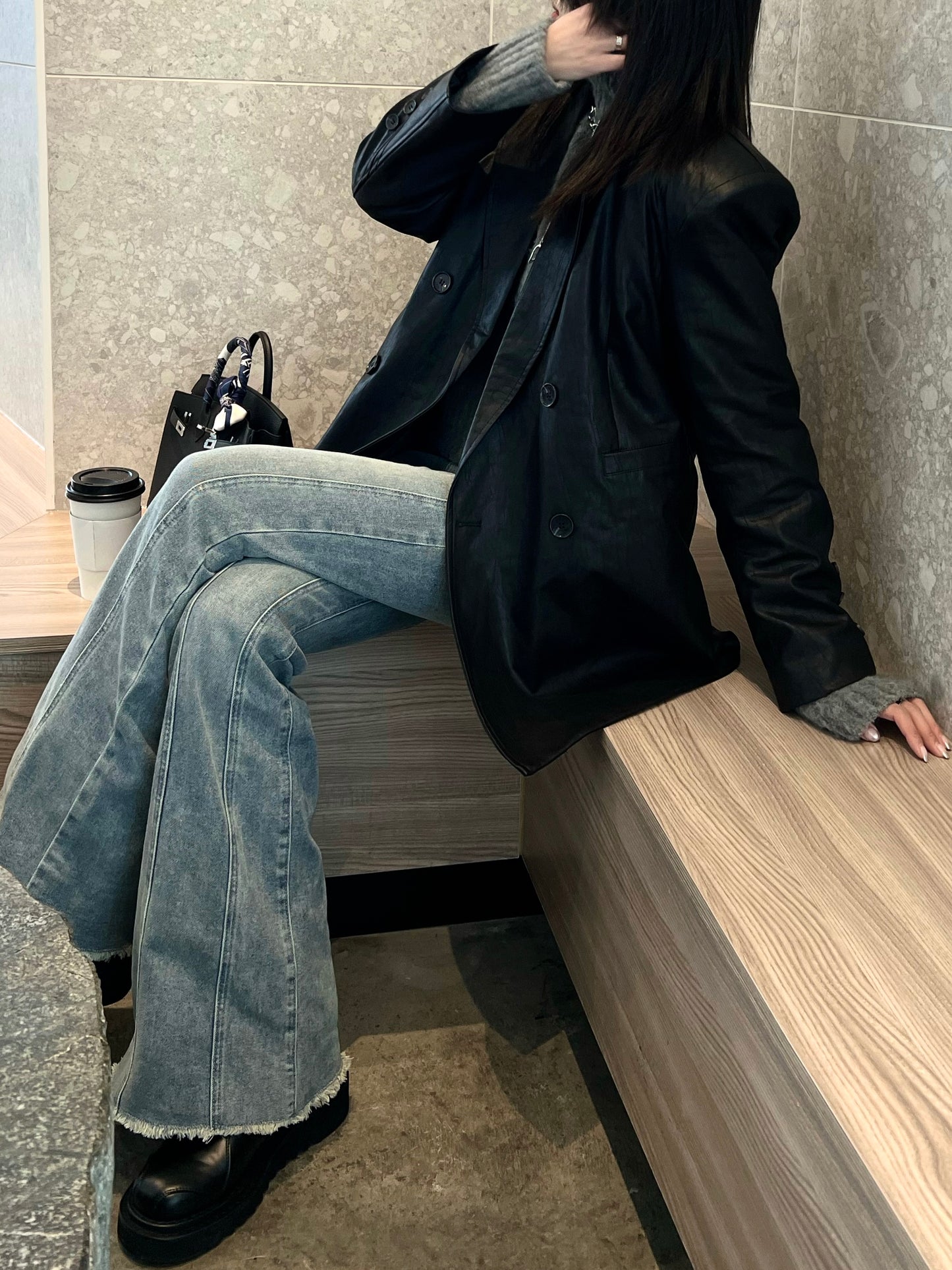 Textured Leather Blazer