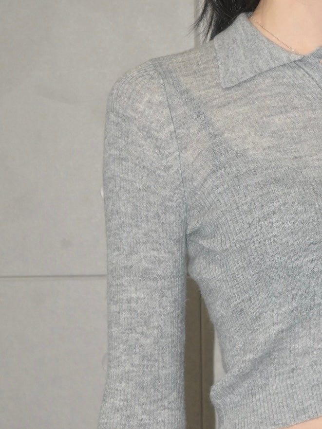 Ribbed Wool Polo Sweater
