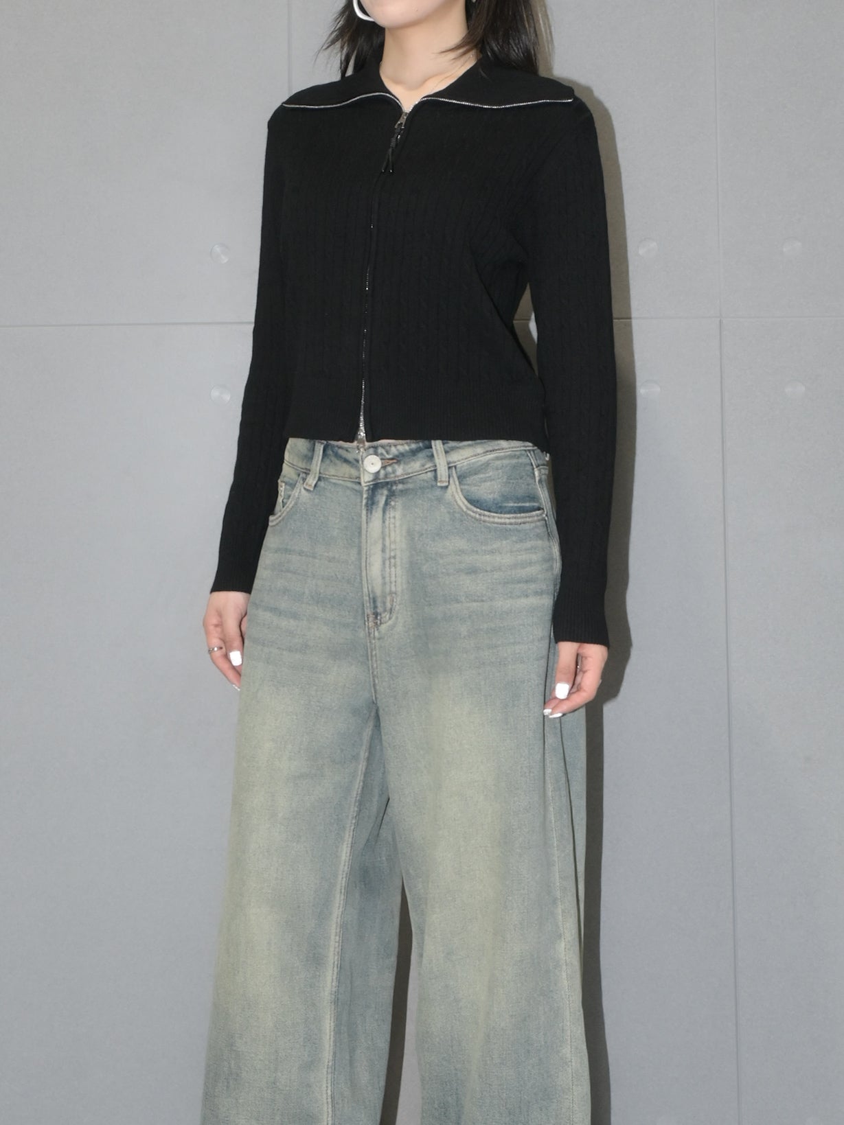 Zip Up Cable Wool Sweater