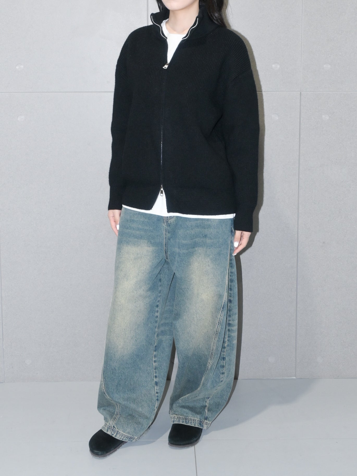 Chunky Zip-Up Wool Sweater