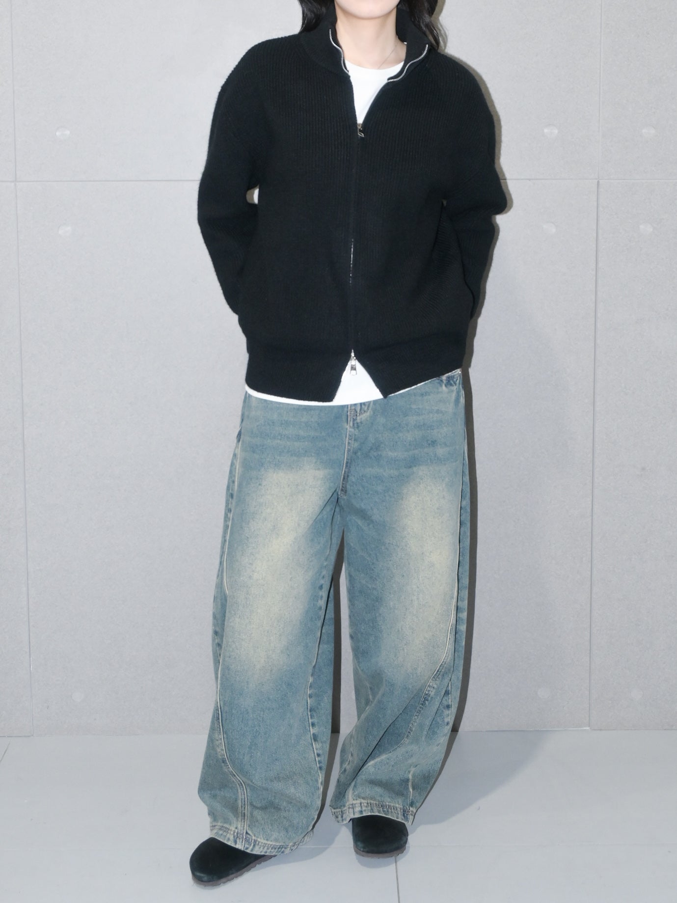 Chunky Zip-Up Wool Sweater