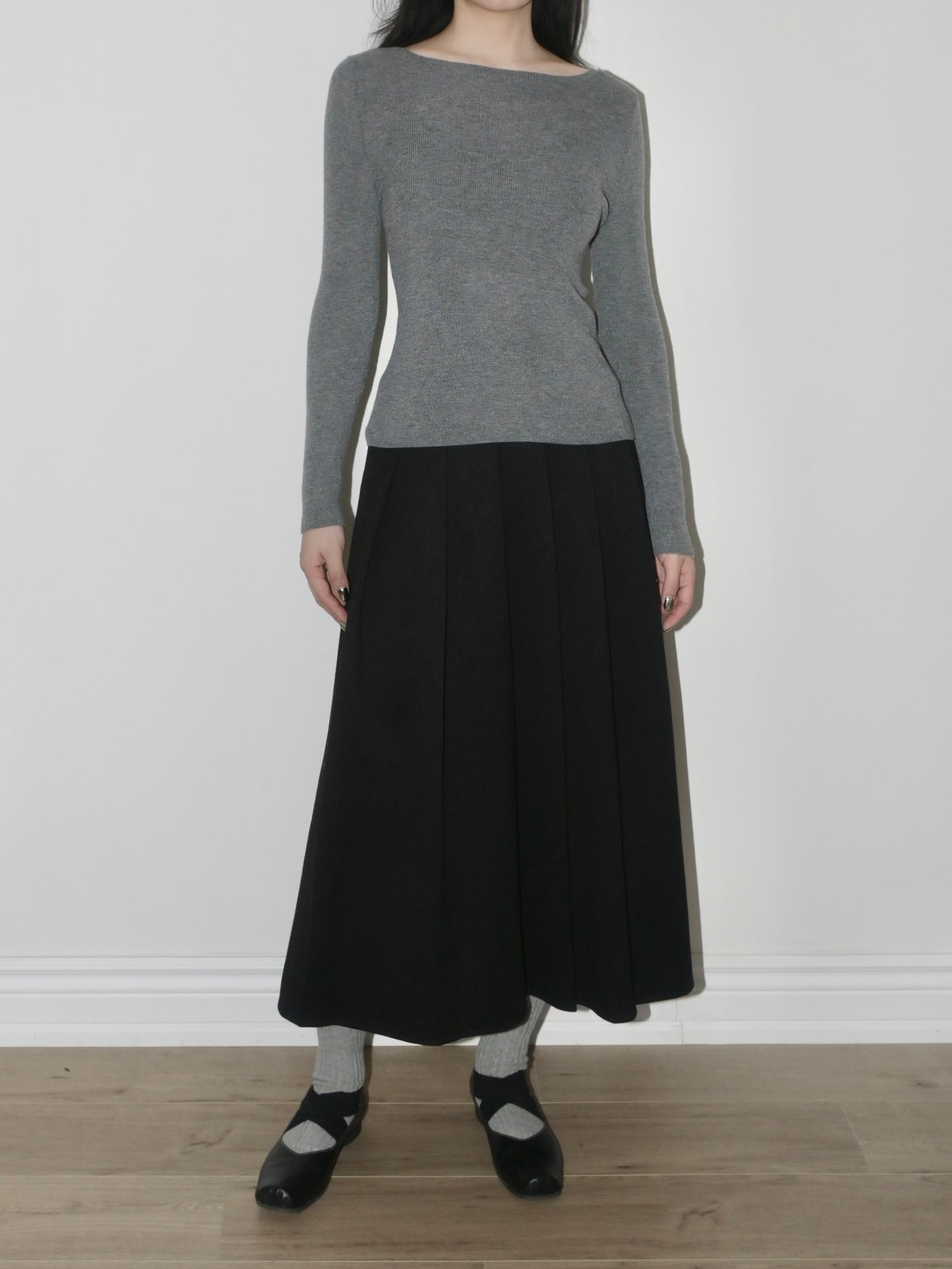 Pleated Asymmetric Midi Skirt