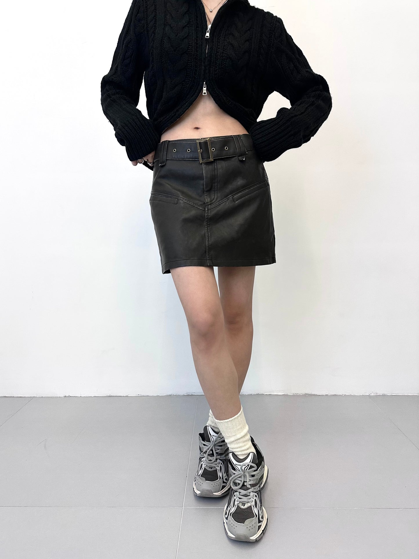 Washed Vegan Leather Skirt