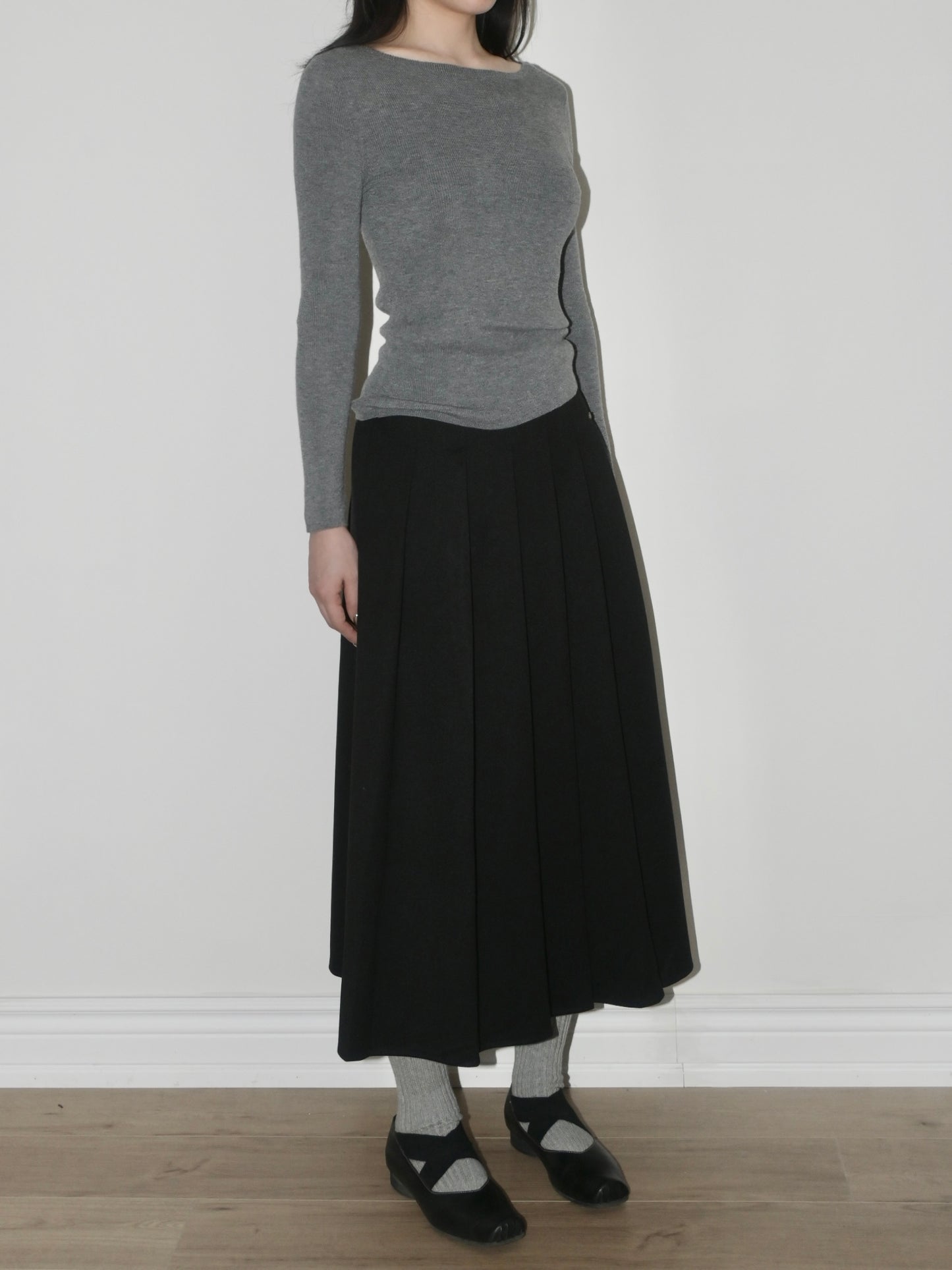 Pleated Asymmetric Midi Skirt