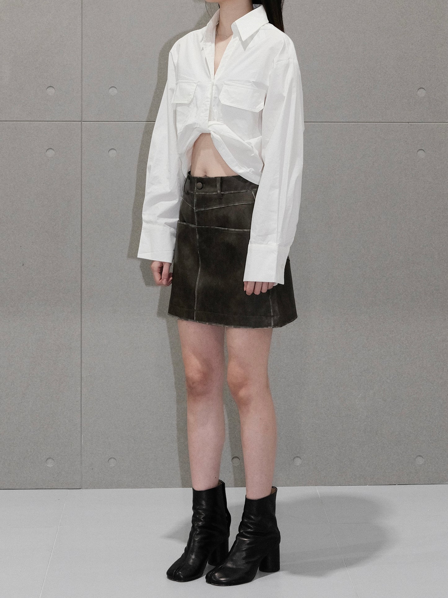 Distressed Vegan Leather Skirt