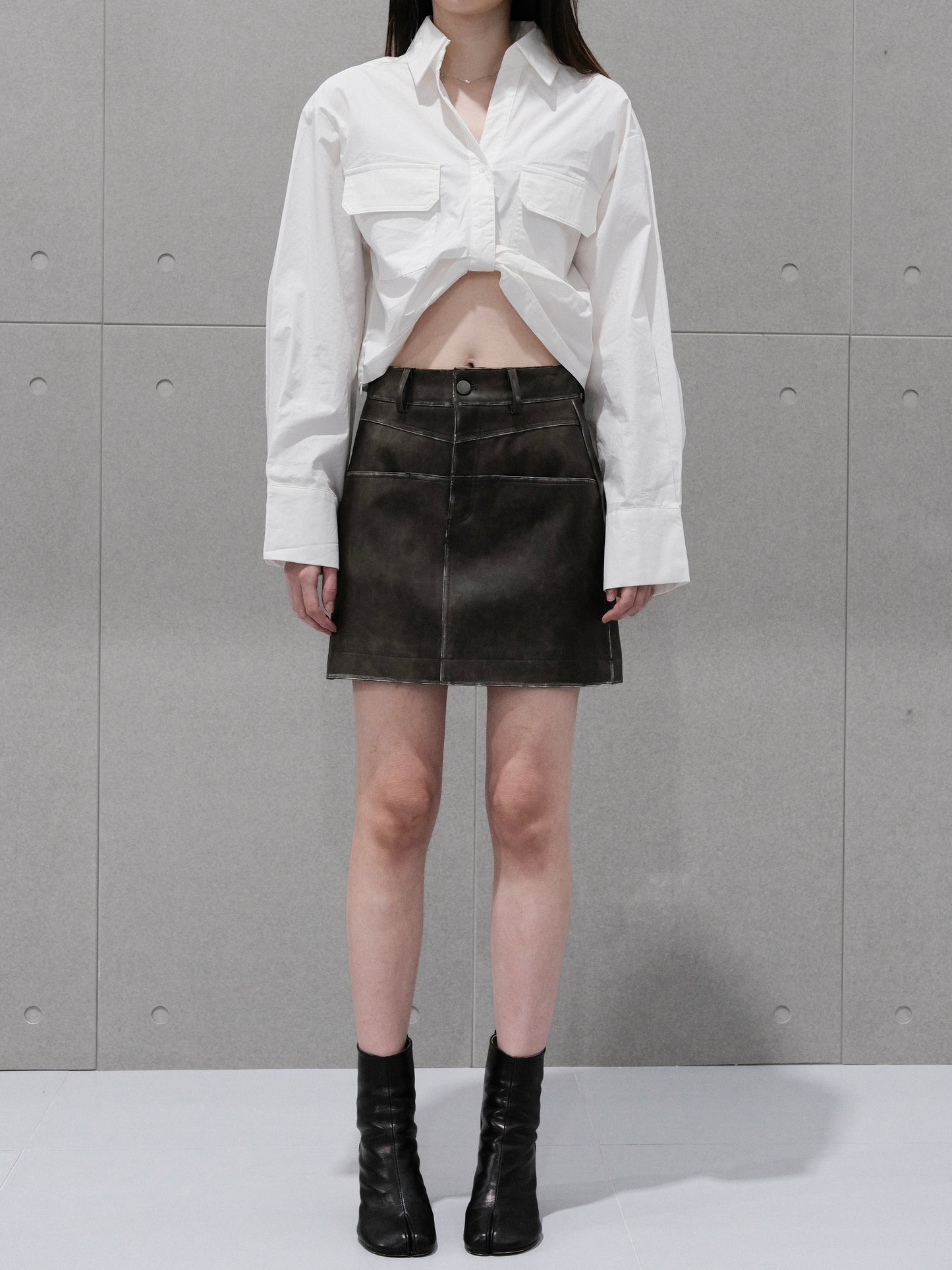 Distressed Vegan Leather Skirt