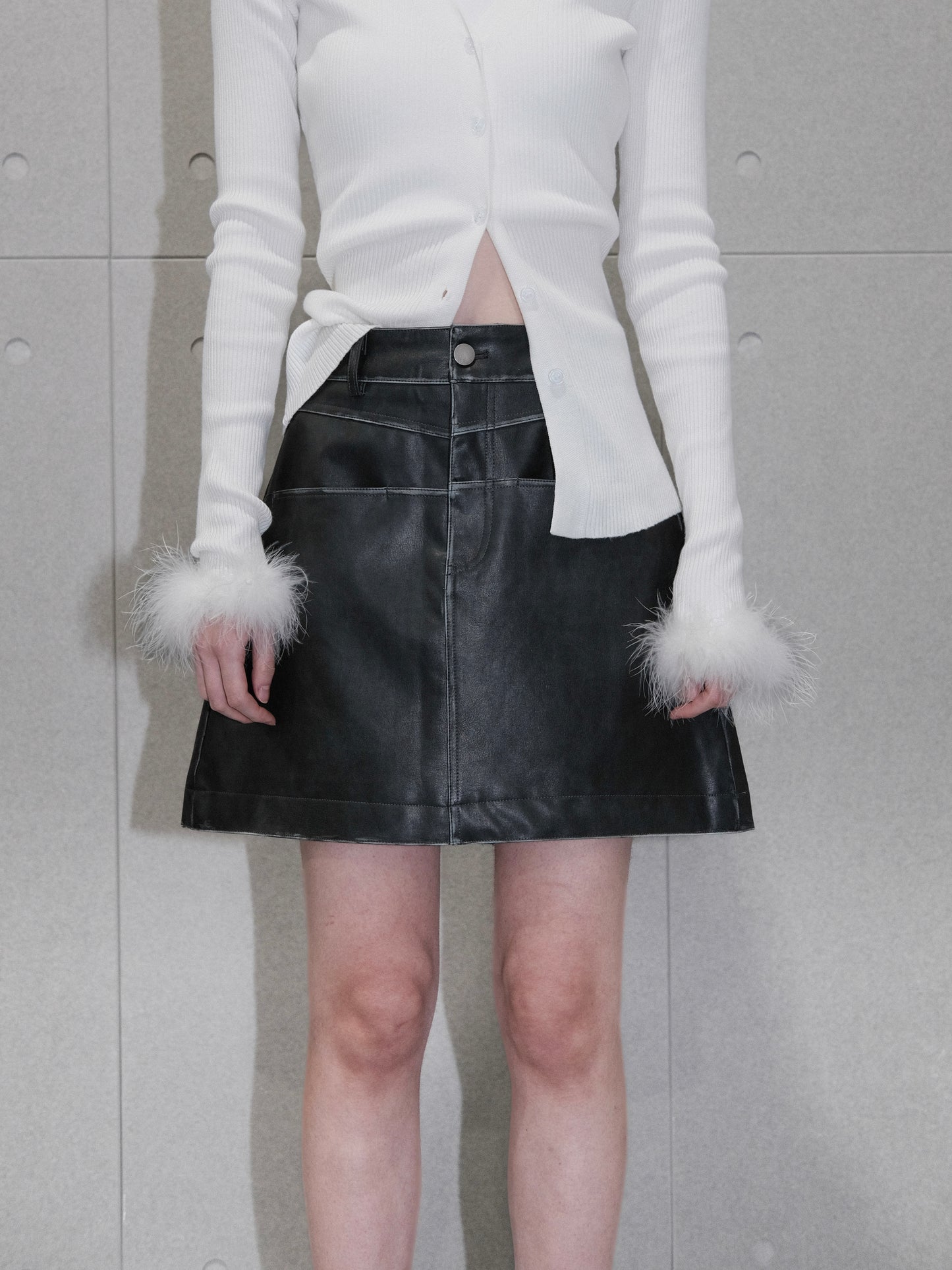 Distressed Vegan Leather Skirt