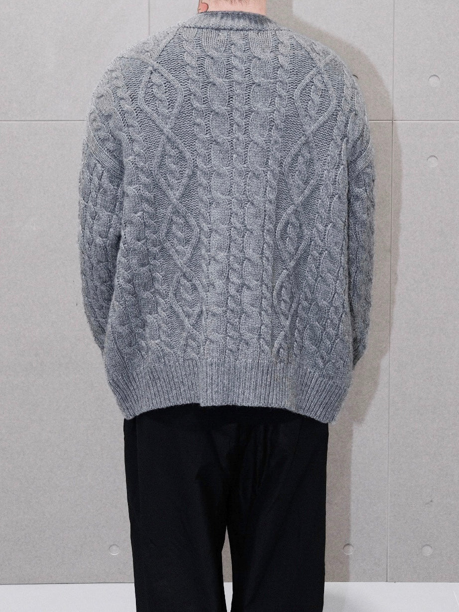 Unisex V Neck Cable Knit Cardigan