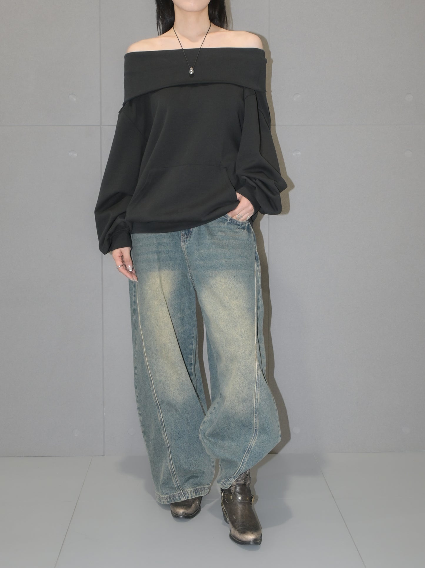 Foldover Off Shoulder Sweatshirt