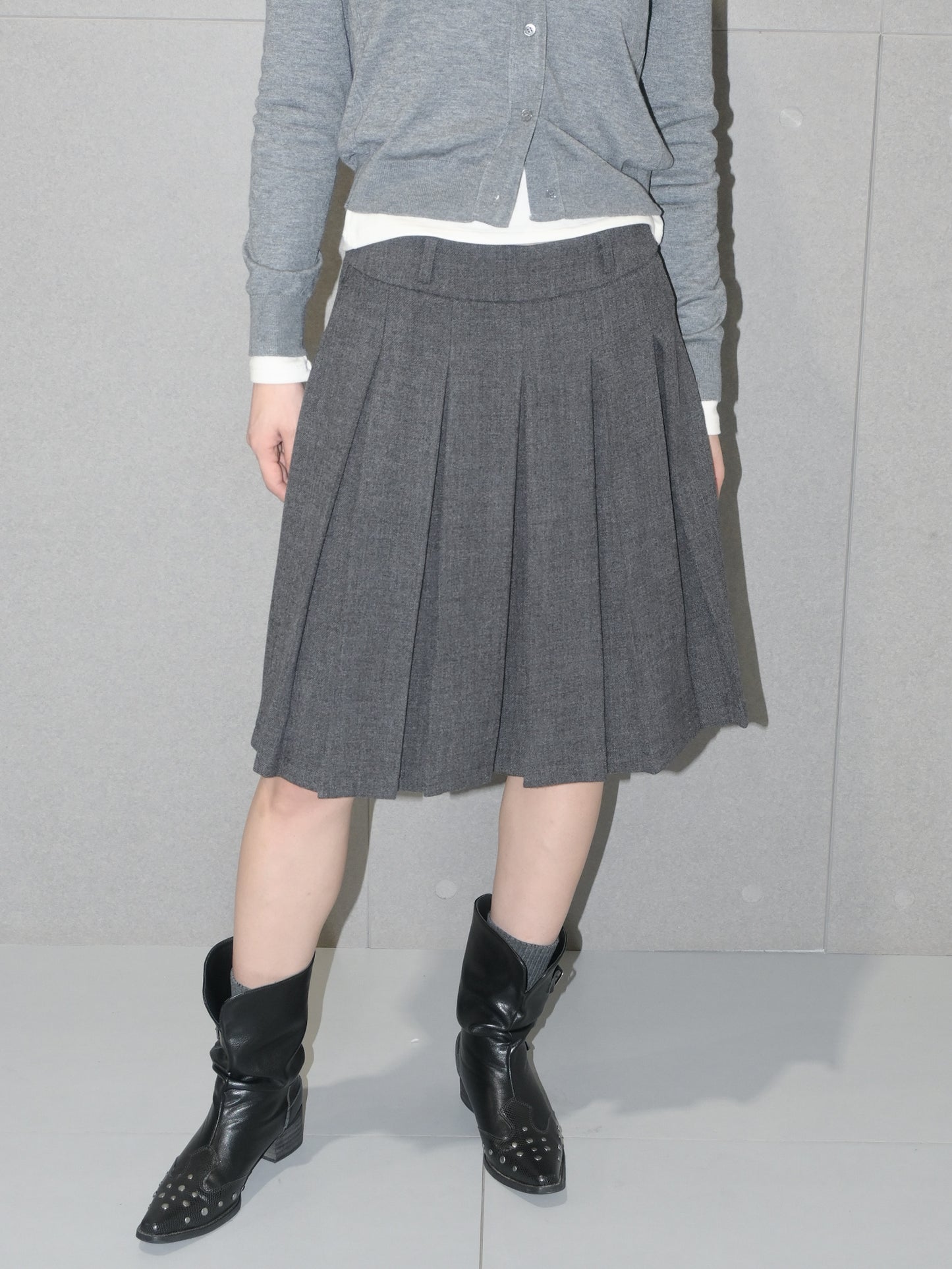 Pleated Wool Midi Skirt