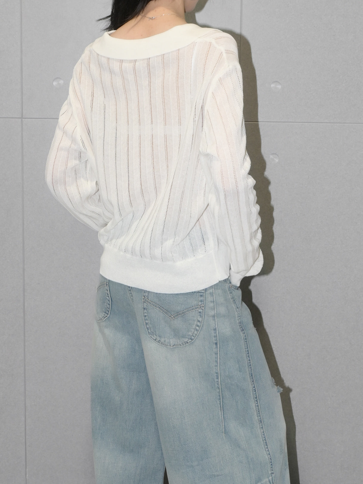 Tencel Openwork Knit Polo Top