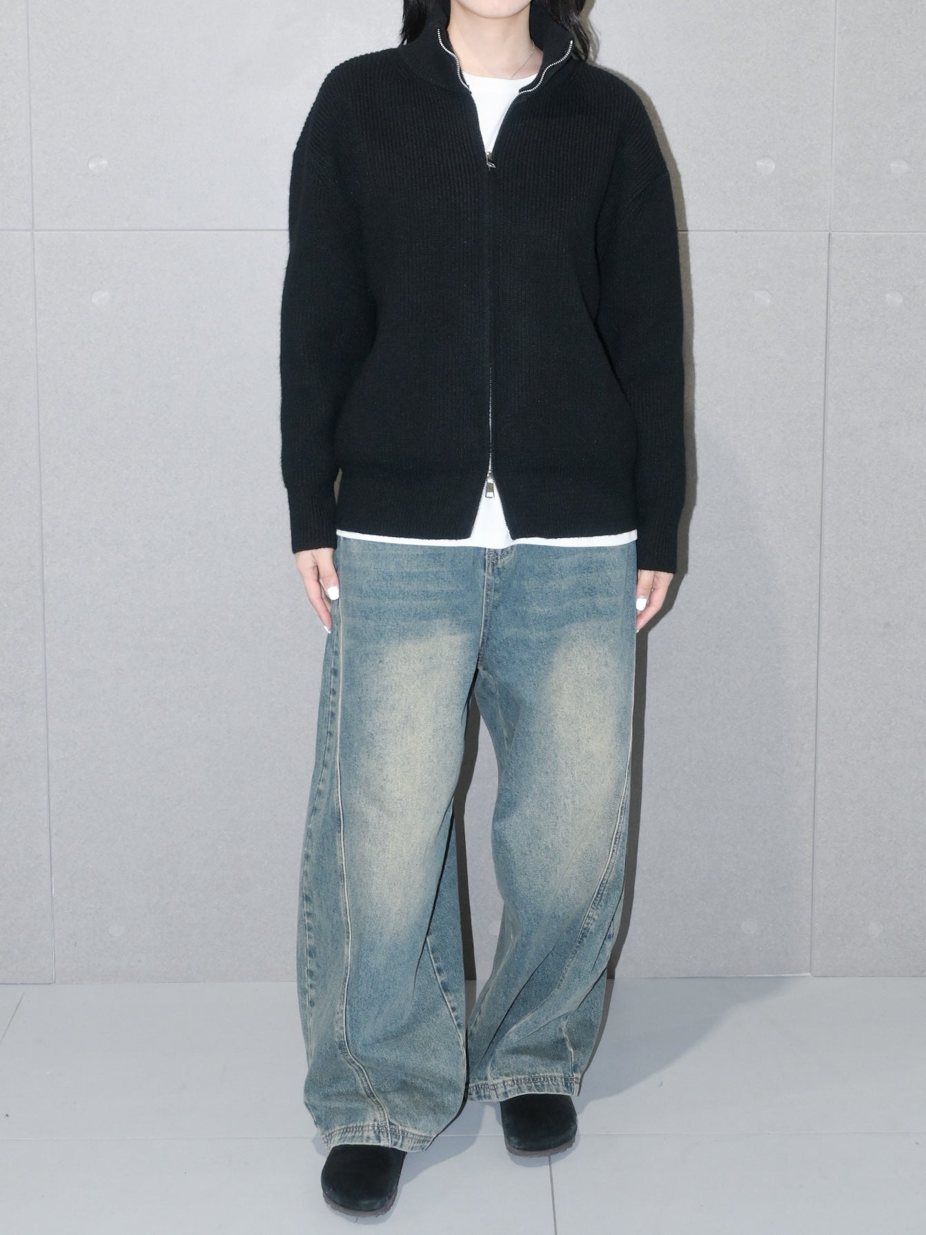 Chunky Zip-Up Wool Sweater