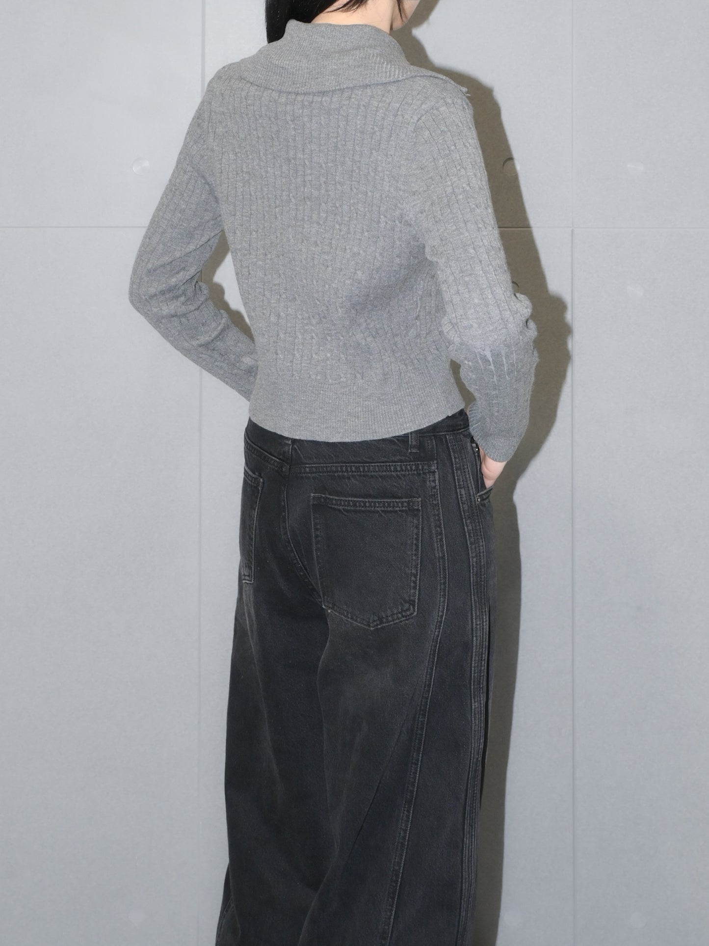 Zip Up Cable Wool Sweater