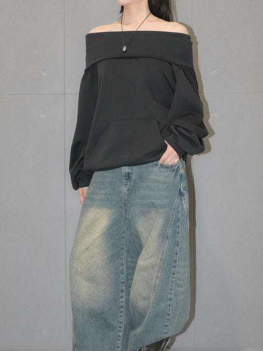 Foldover Off Shoulder Sweatshirt