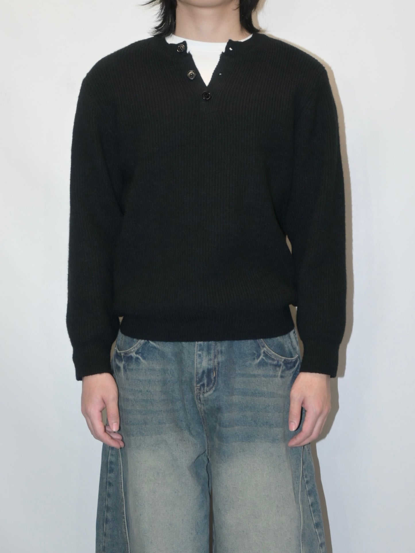Ribbed Henley Sweater
