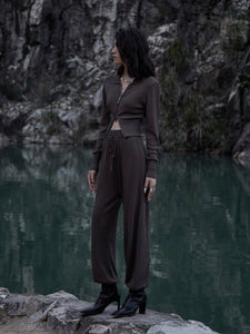 Knit Jogger Set Top Brown