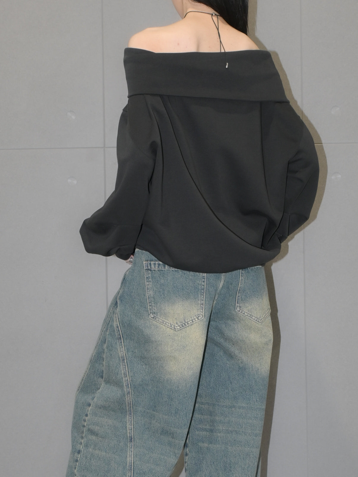Foldover Off Shoulder Sweatshirt