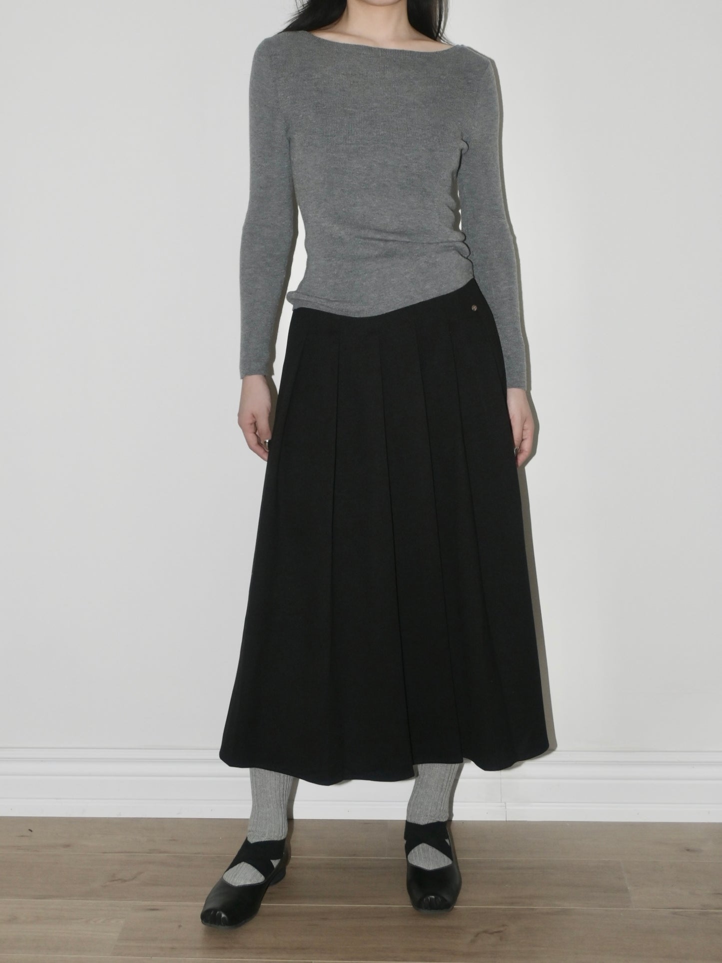 Pleated Asymmetric Midi Skirt