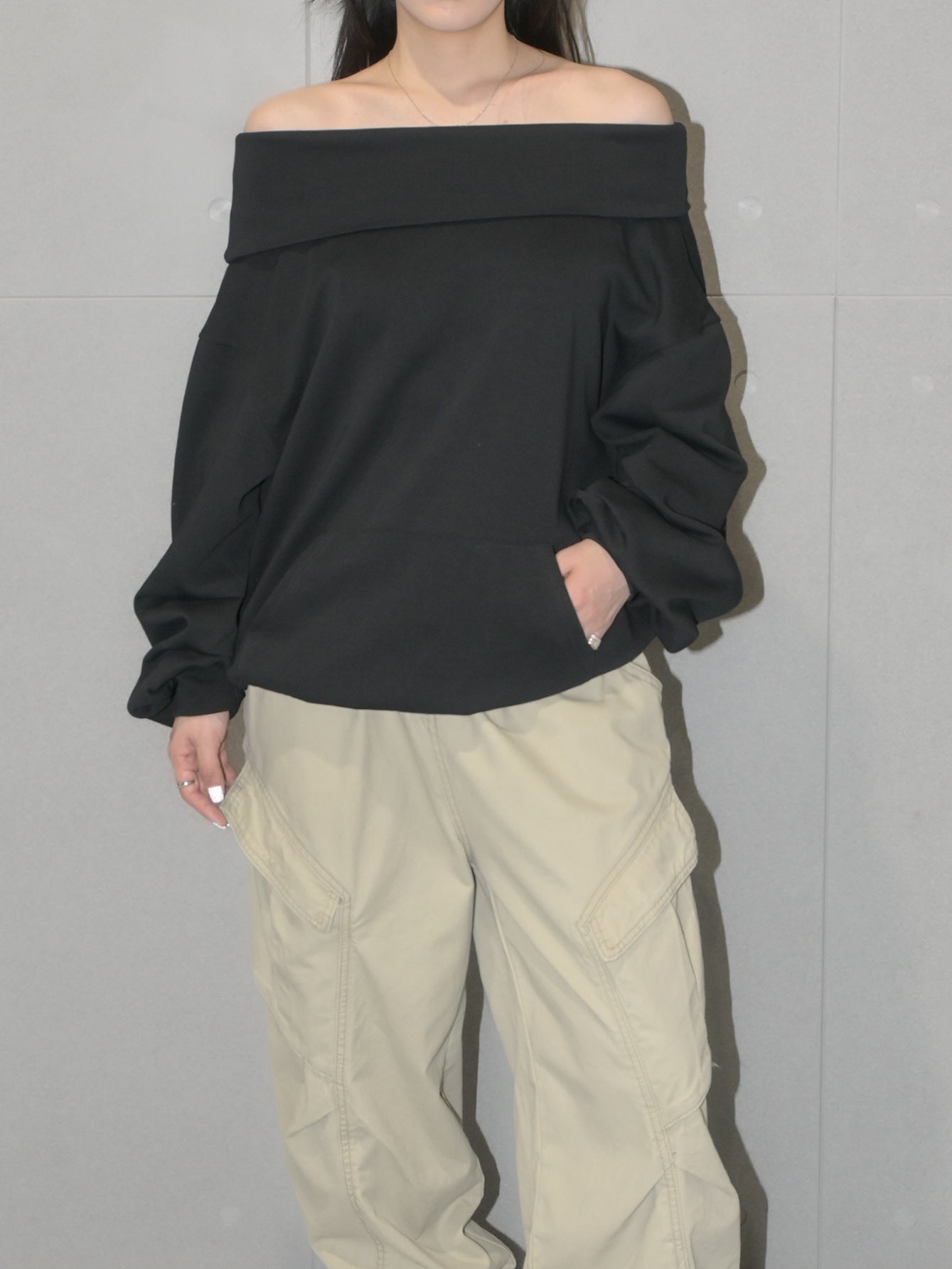 Foldover Off Shoulder Sweatshirt