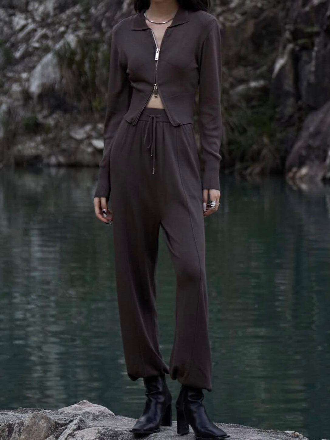 Knit Jogger Set Pant Brown