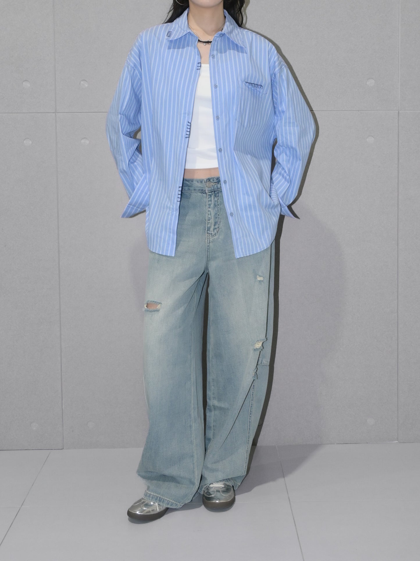 Contrast Stitch Stripe Shirt
