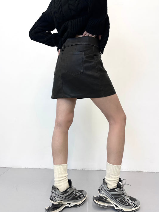 Washed Vegan Leather Skirt