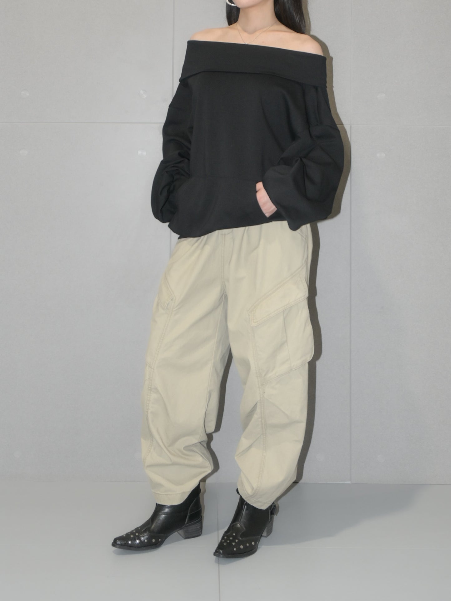 Foldover Off Shoulder Sweatshirt