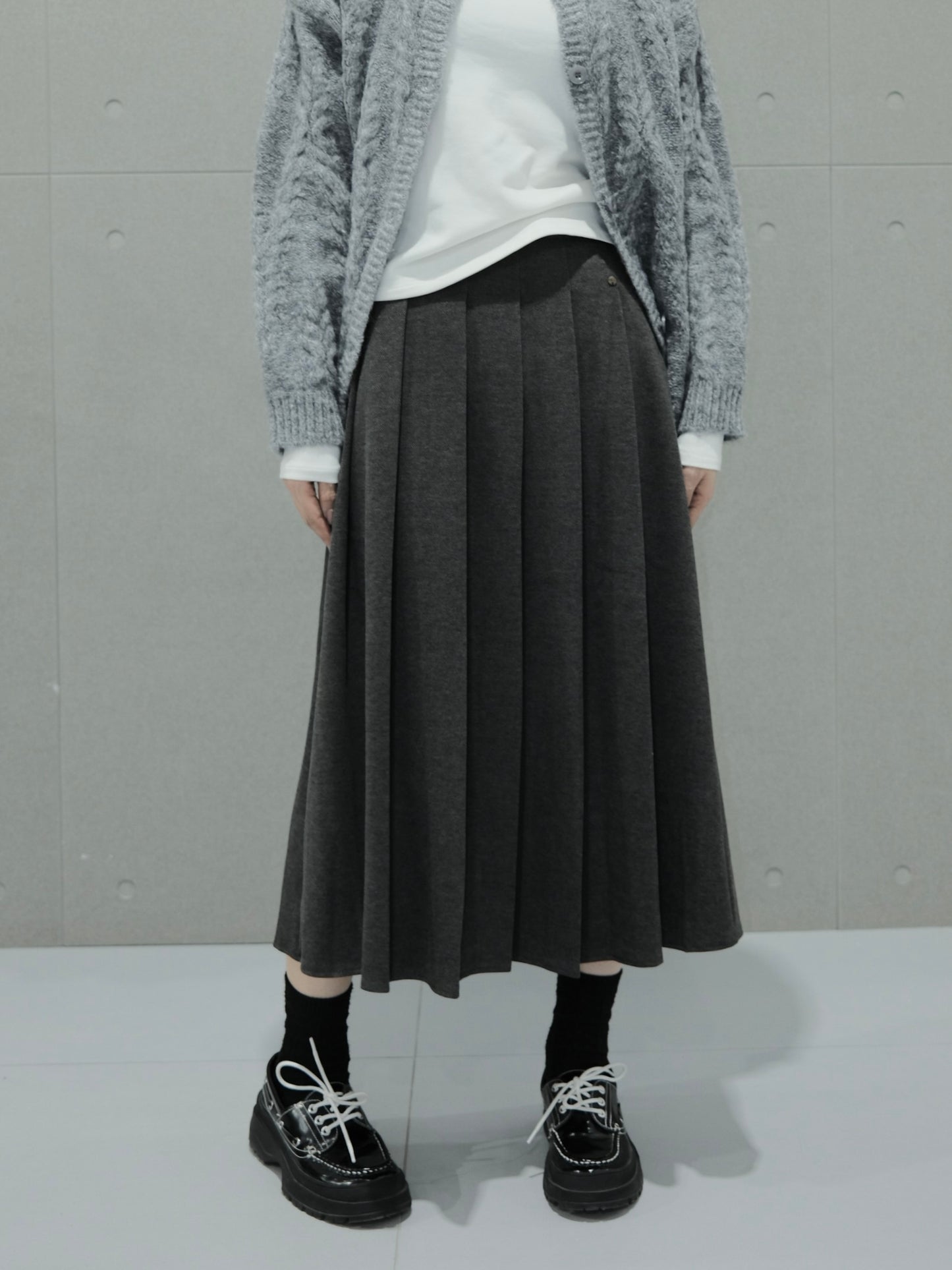 Pleated Asymmetric Midi Skirt
