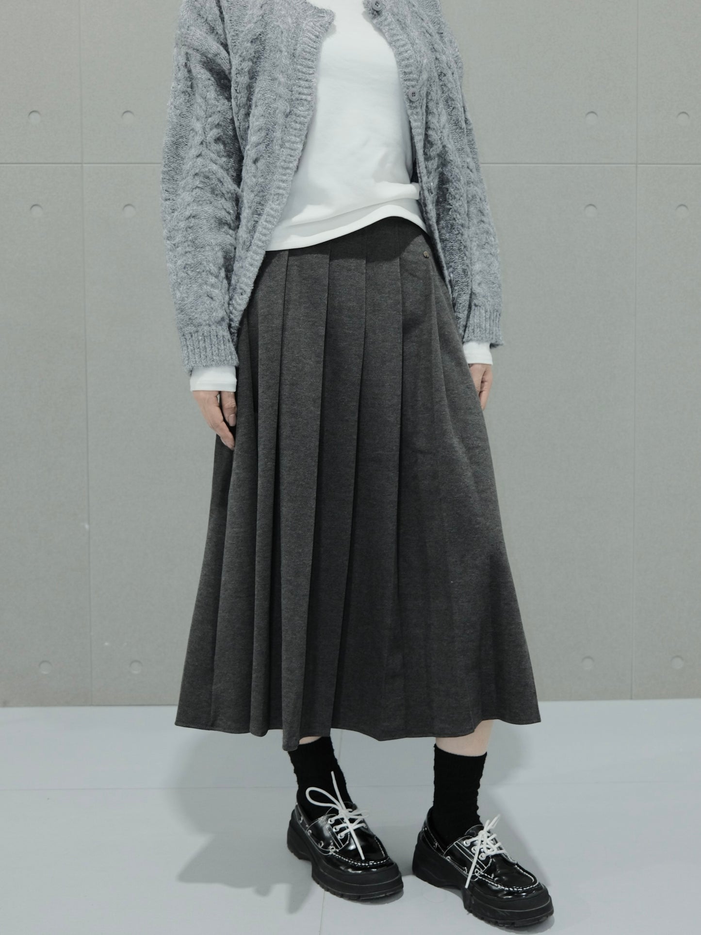 Pleated Asymmetric Midi Skirt