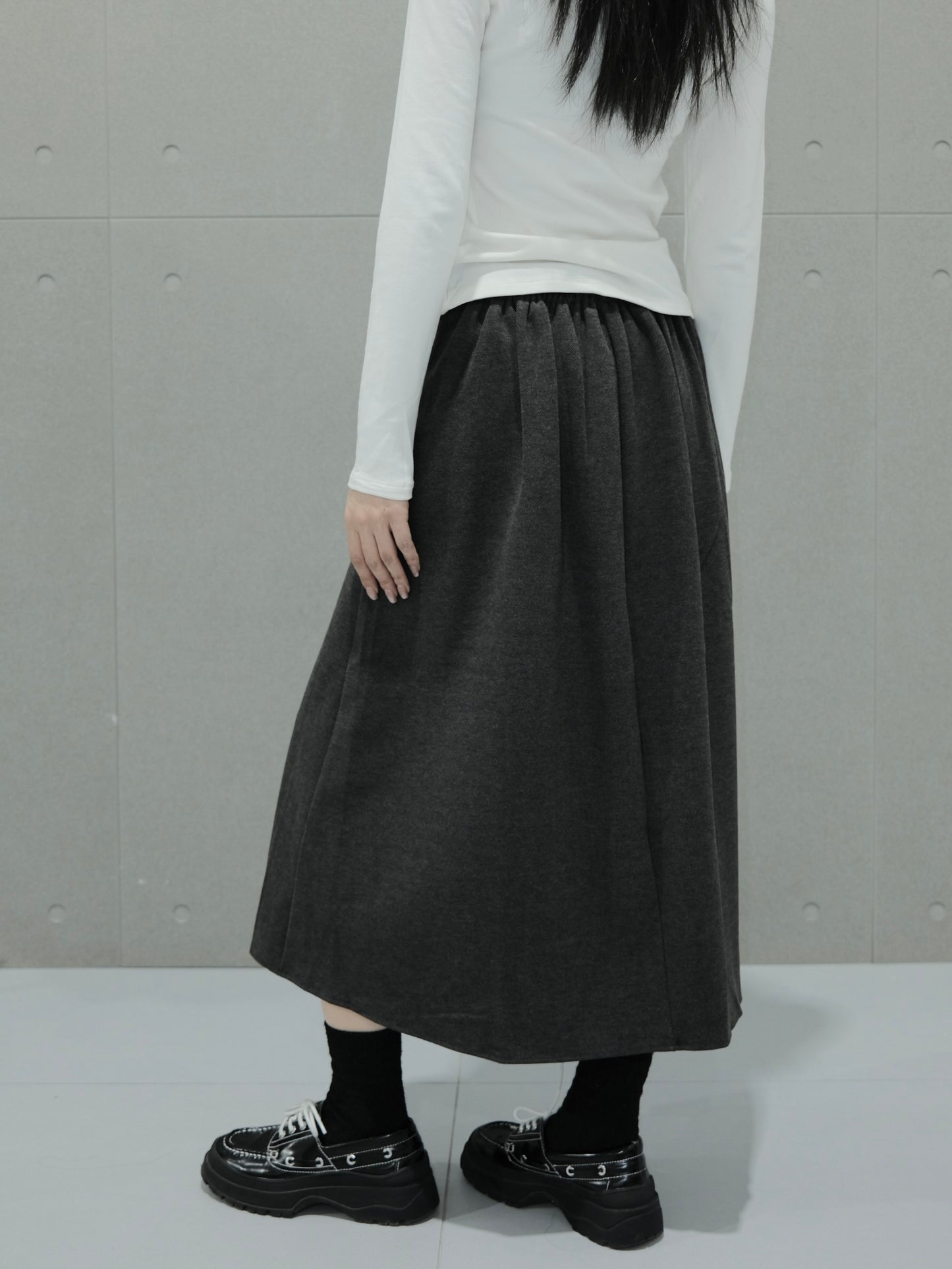 Pleated Asymmetric Midi Skirt