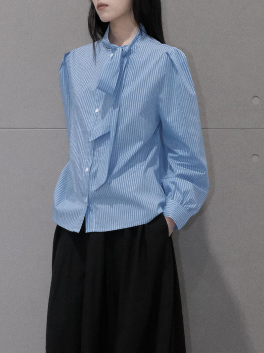 Striped Tie-Neck Shirt