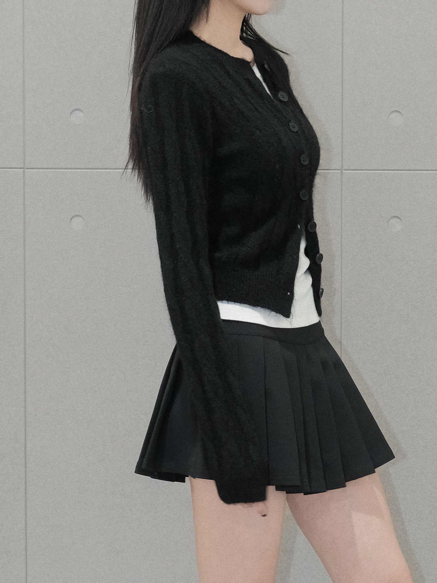 Mohair Crewneck Knit Cardigan