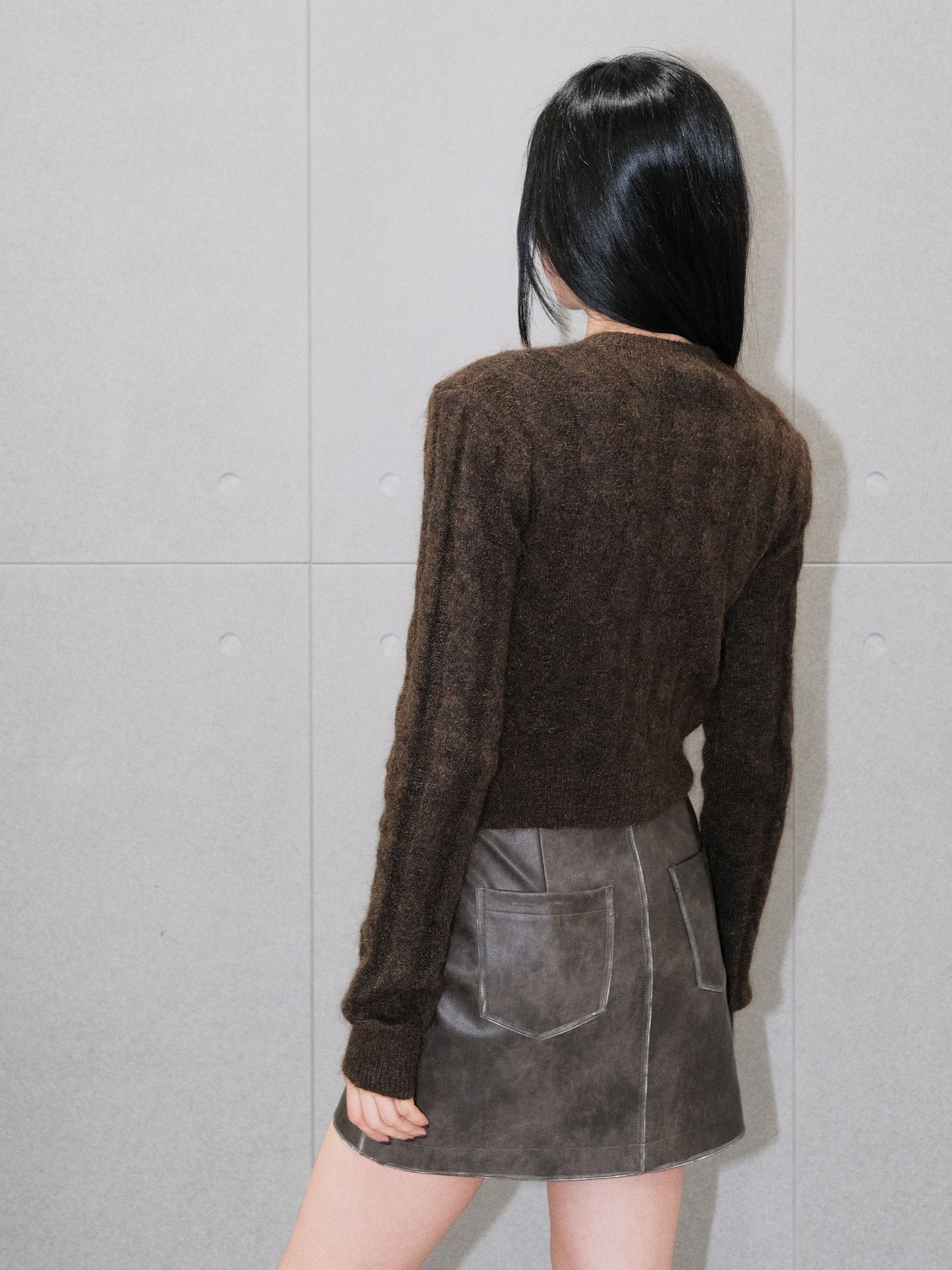 Mohair Crewneck Knit Cardigan