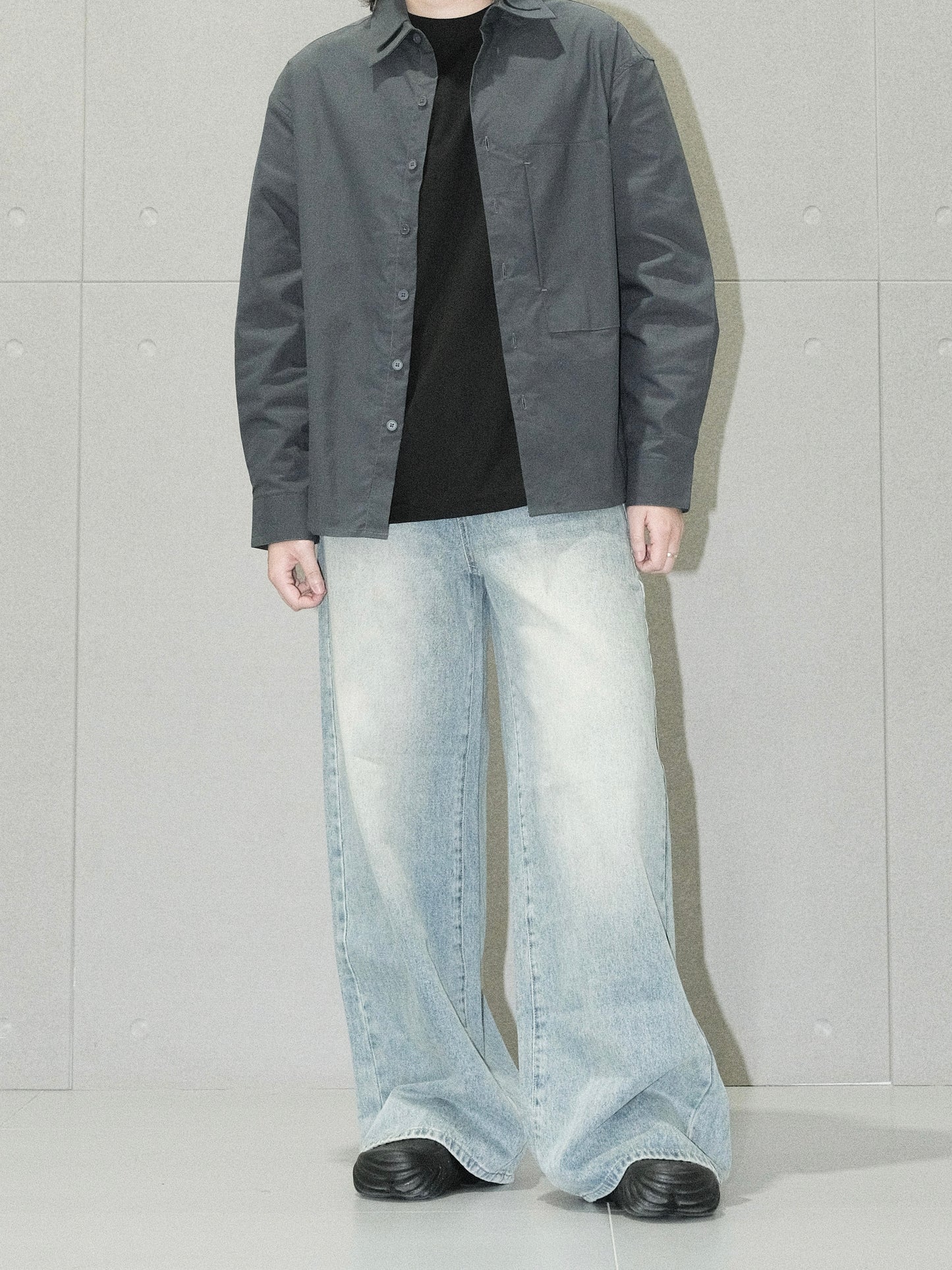 Contrast-collar Layered Shirt