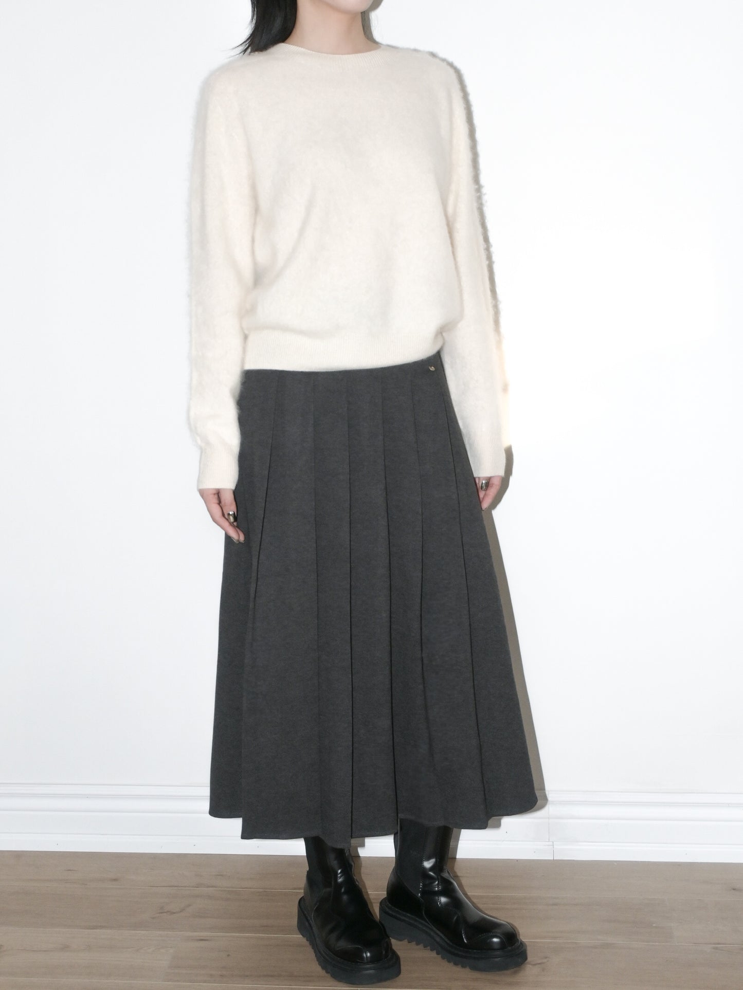 Pleated Asymmetric Midi Skirt