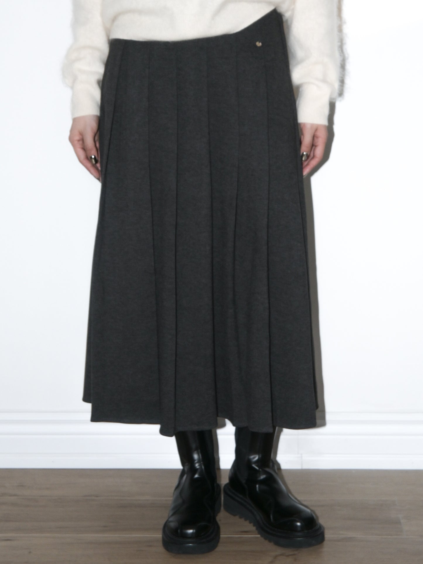 Pleated Asymmetric Midi Skirt