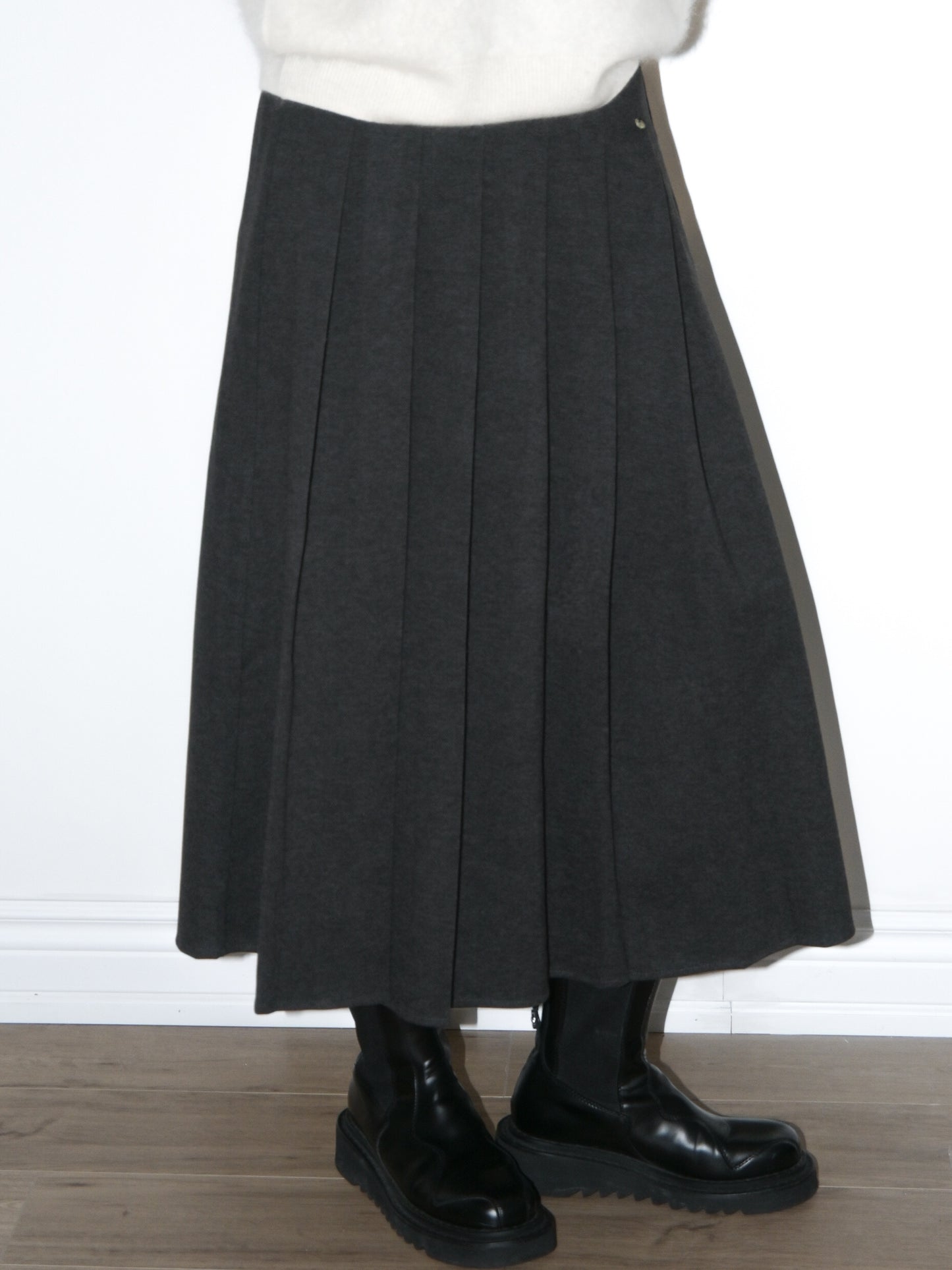 Pleated Asymmetric Midi Skirt