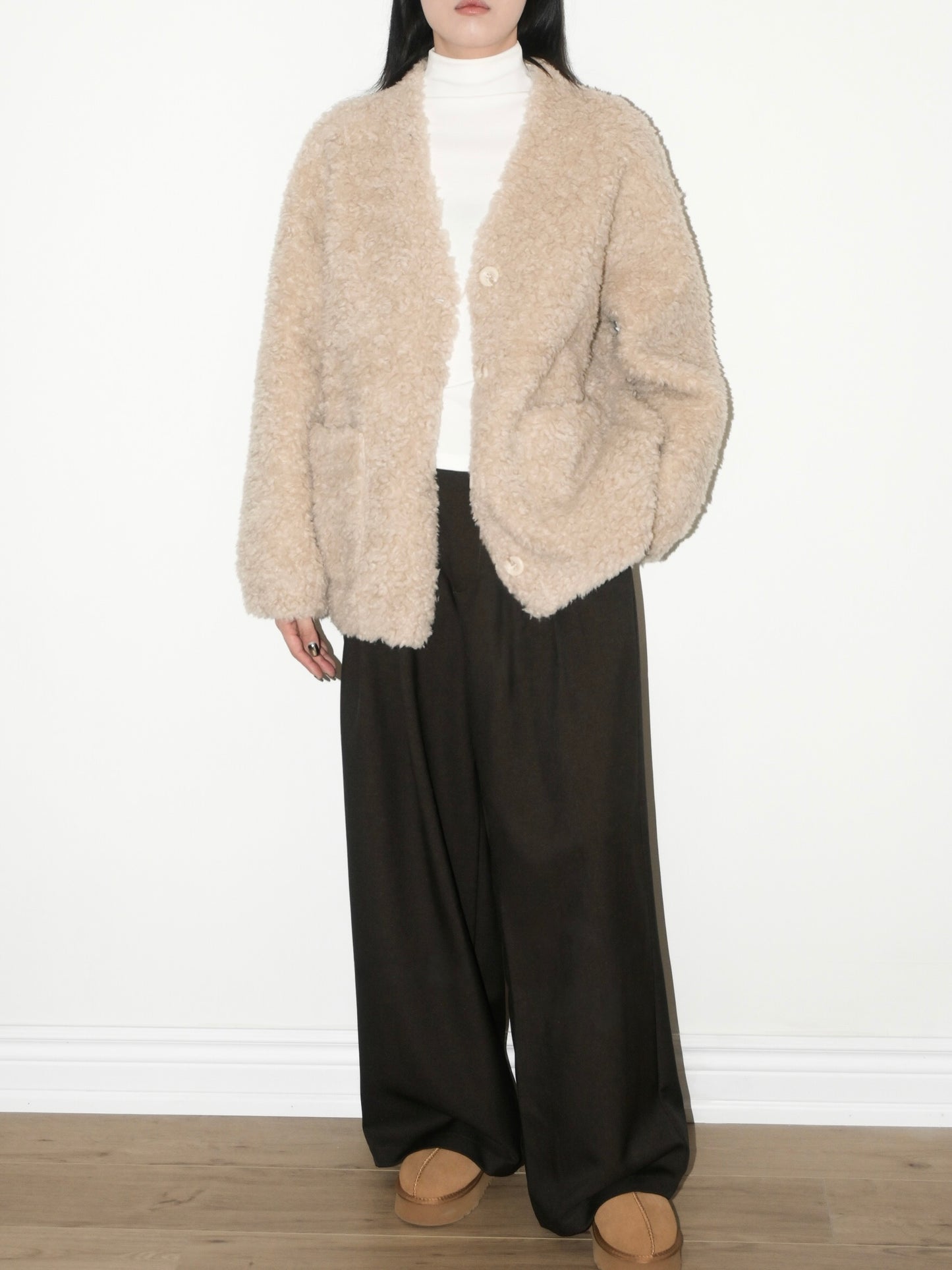 V Neck Shearling Coat