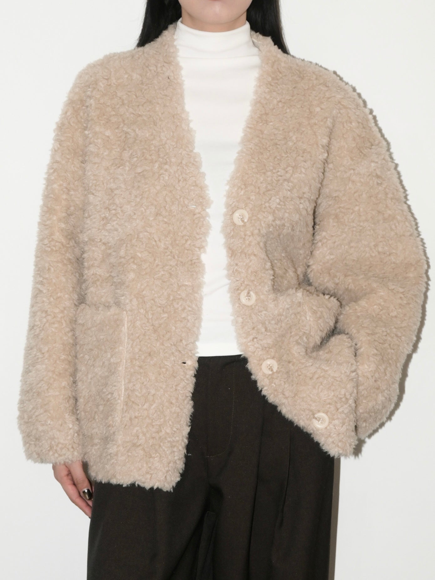 V Neck Shearling Coat
