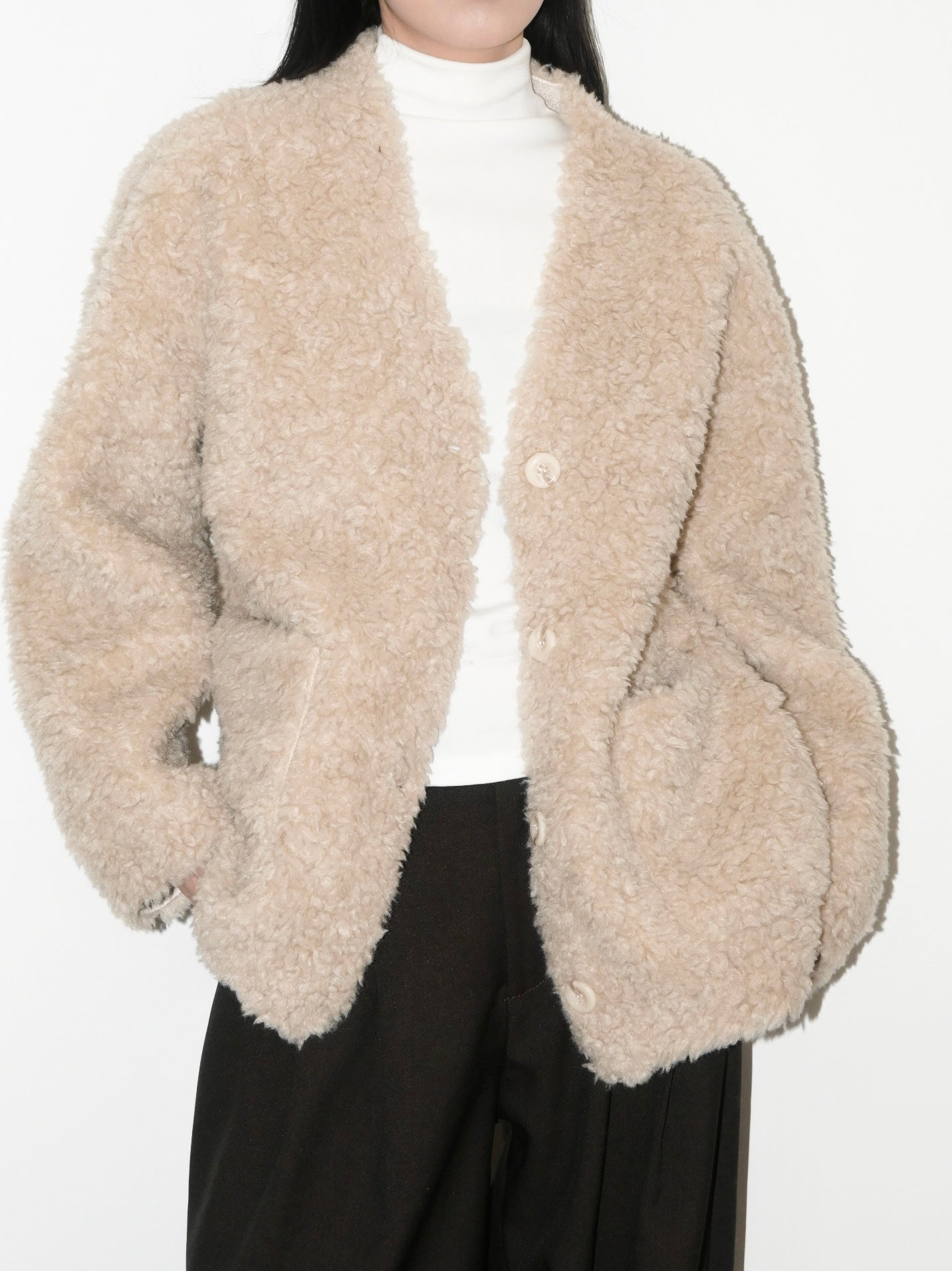 V Neck Shearling Coat