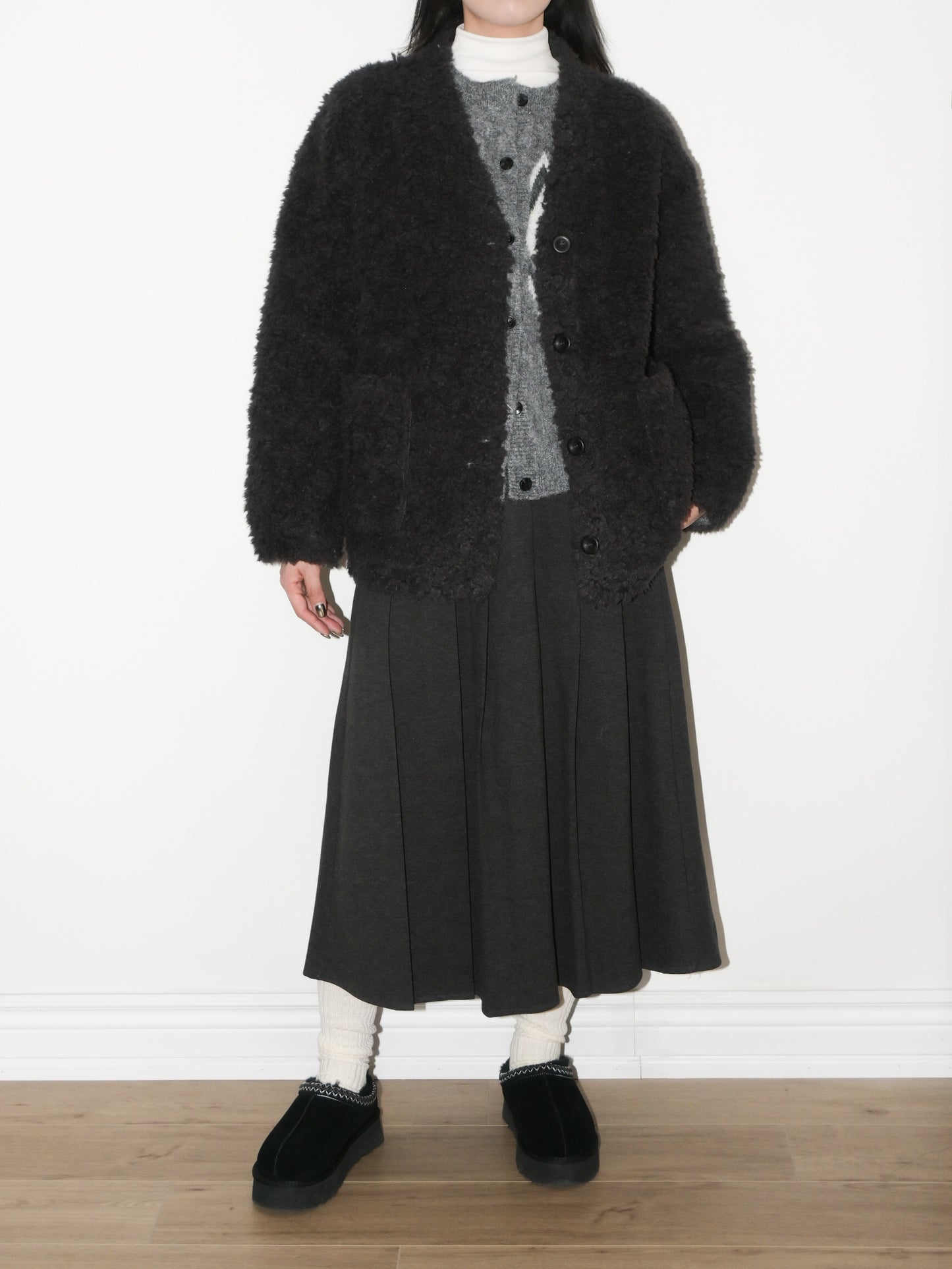 V Neck Shearling Coat