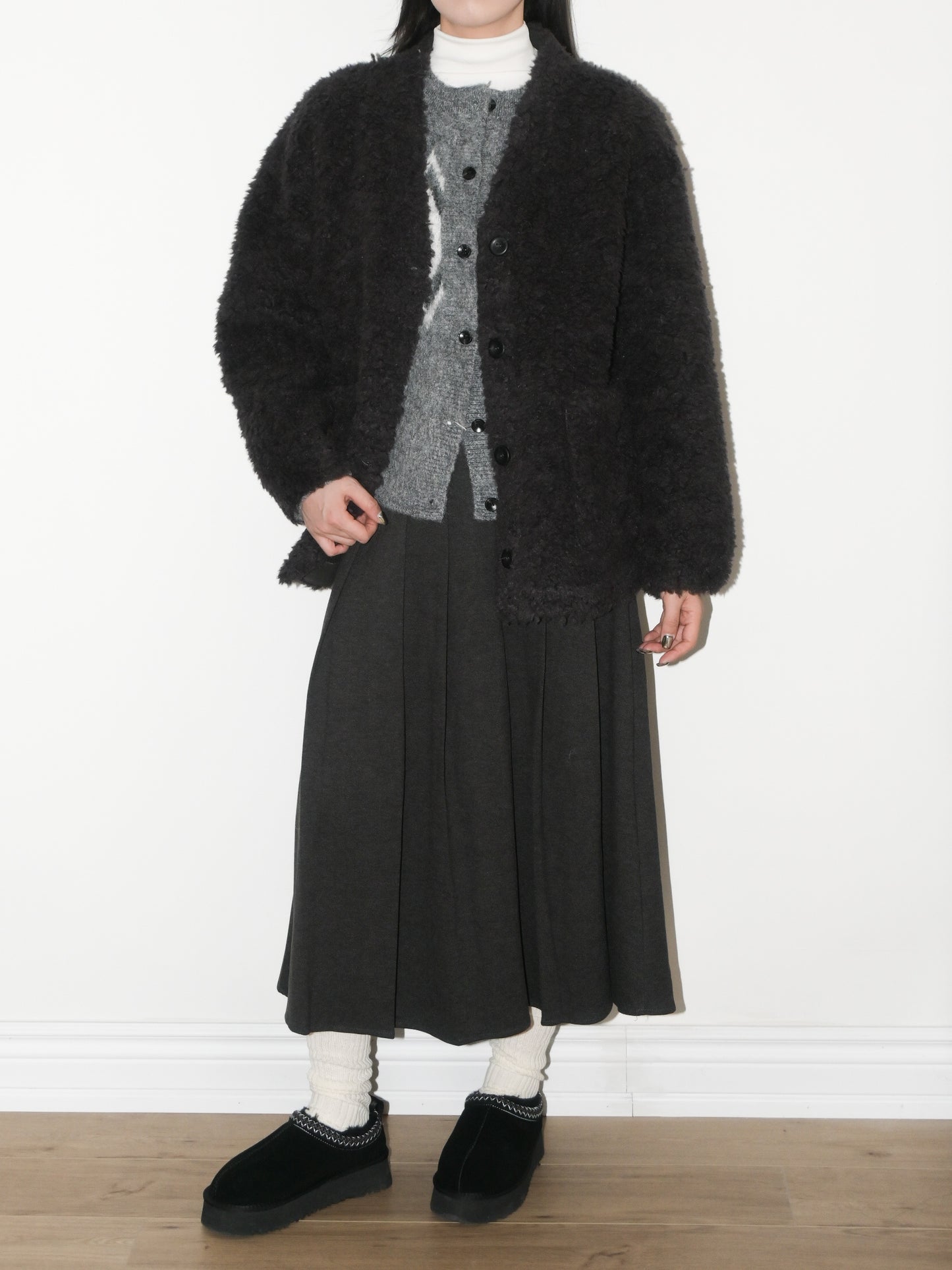 V Neck Shearling Coat