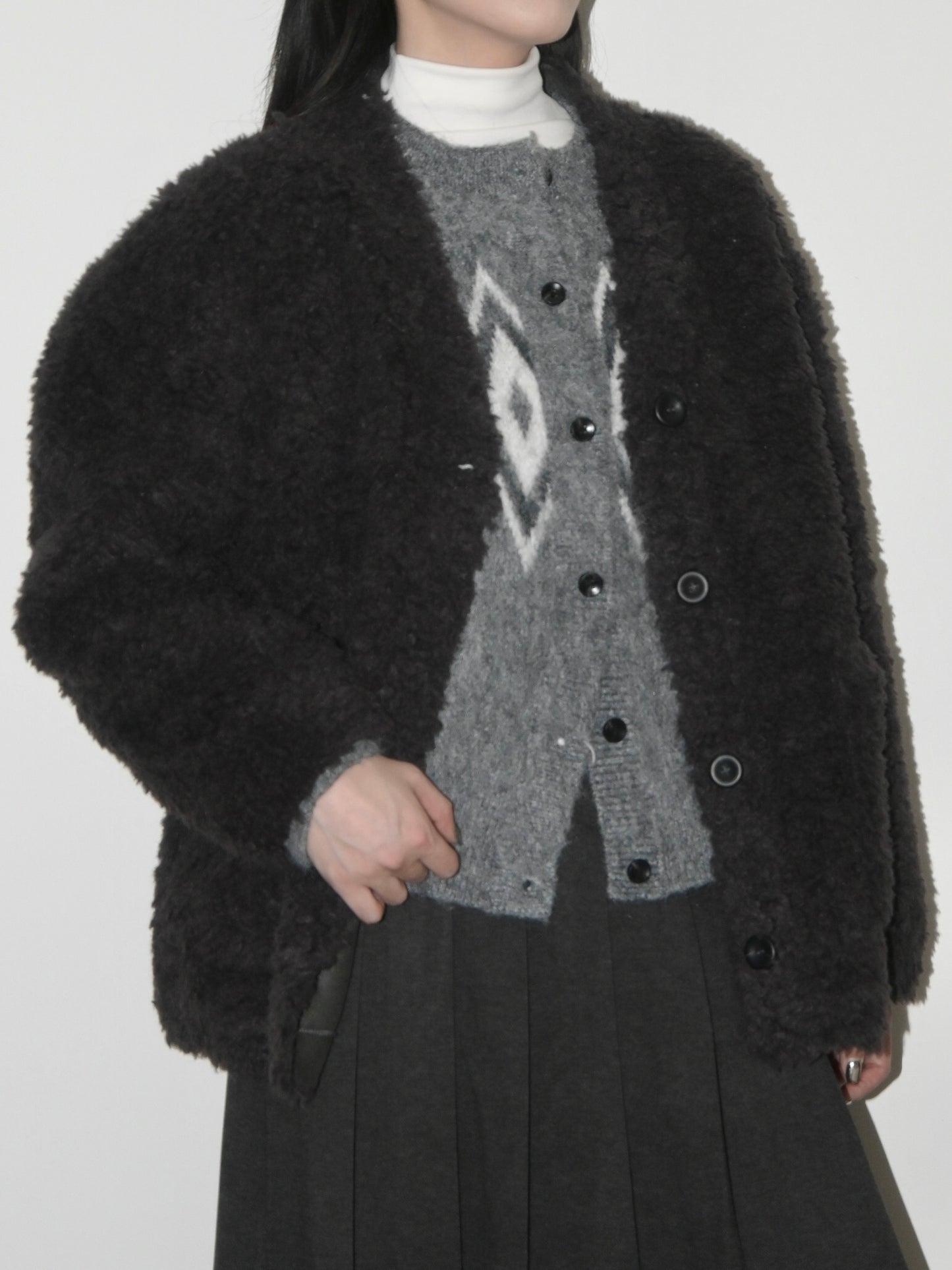 V Neck Shearling Coat